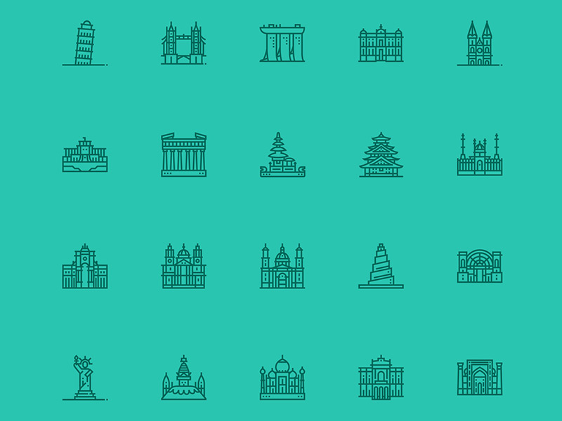30个世界地标建筑图标 .sketch素材下载