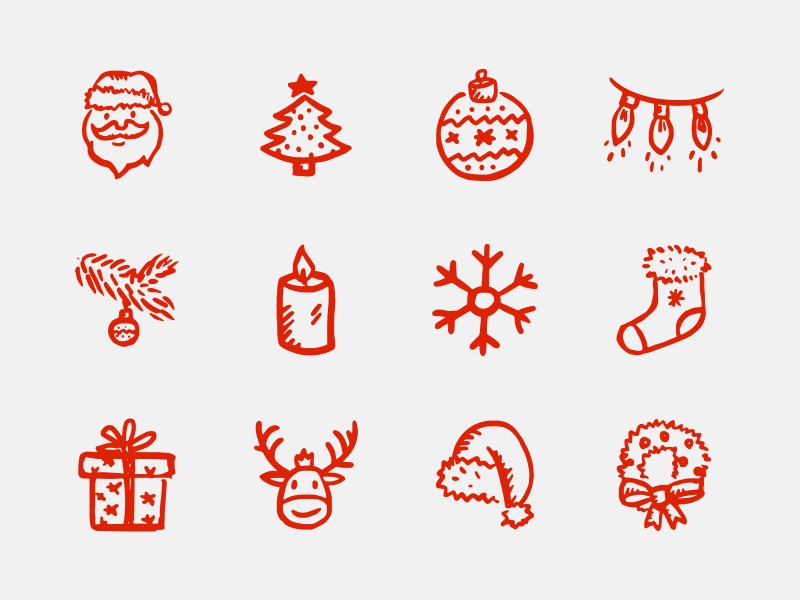 一组手绘风格圣诞图标 .sketch素材下载