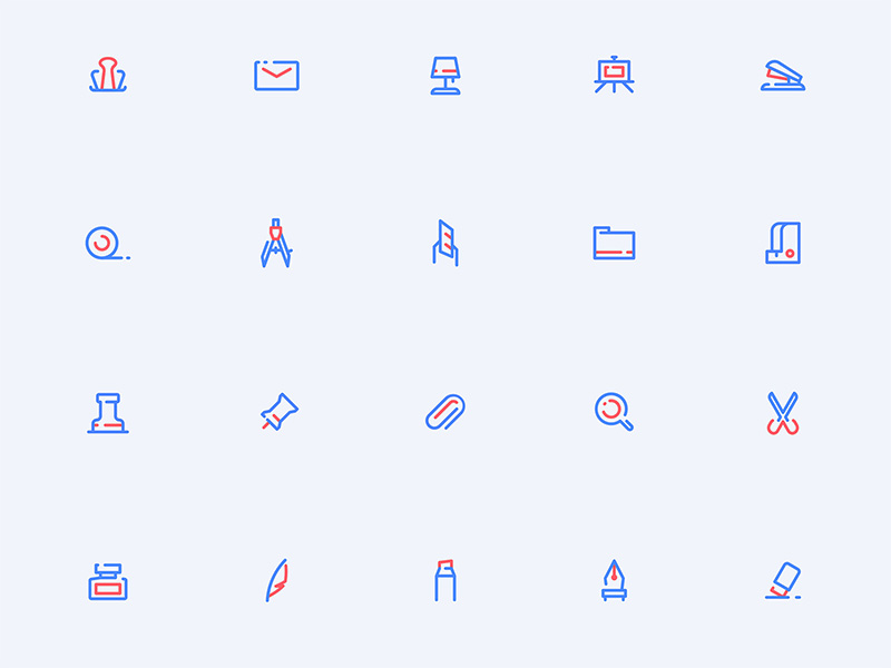 28个双色线条风格文具图标   .sketch素材下载
