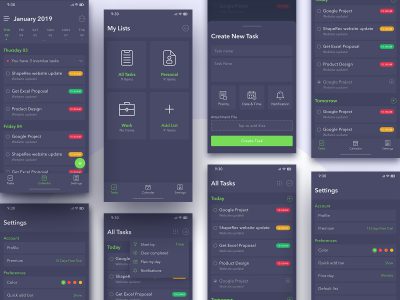 深色主题to do list app ui .xd素材下载
