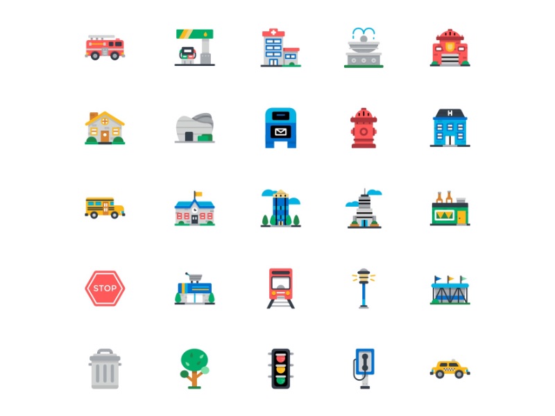 50个扁平化城市元素图标 .sketch素材下载