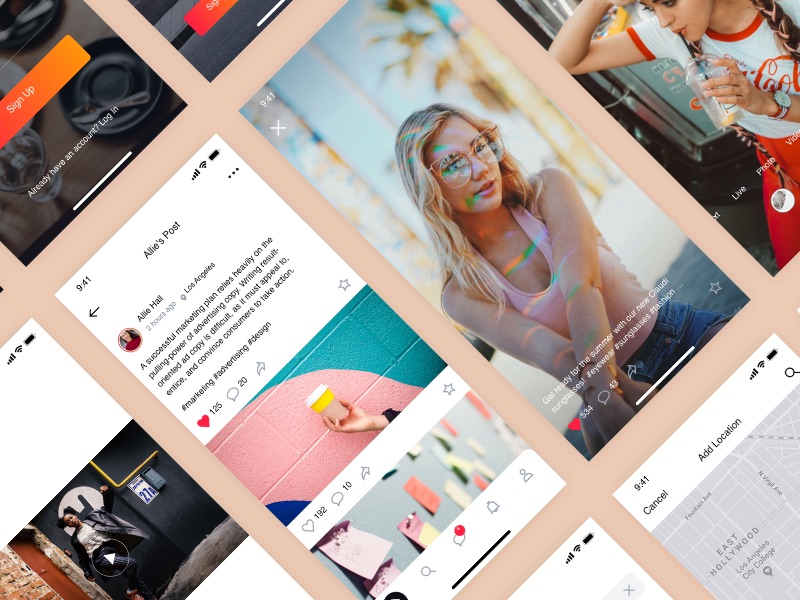 Sienna 社交app ui kit .sketch素材下载 黑白2套主题