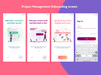 IOS 项目管理app  onboarding & login 页面ui .xd素材下载