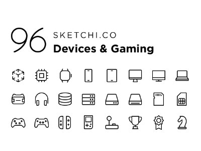 96个电子设备、游戏图标 .sketch .svg .ai素材下载