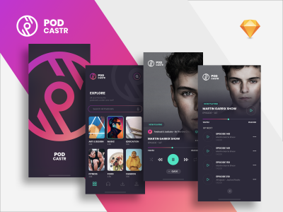 Podcast app redesign UI kit .sketch素材下载