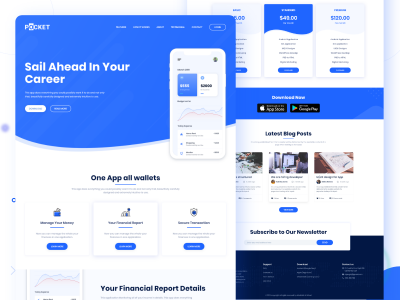 Pocket App Landing Page 网页模板 .xd素材下载
