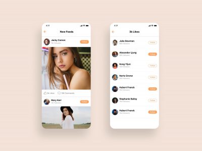 app feeds信息流 和 用户列表ui .sketch素材下载