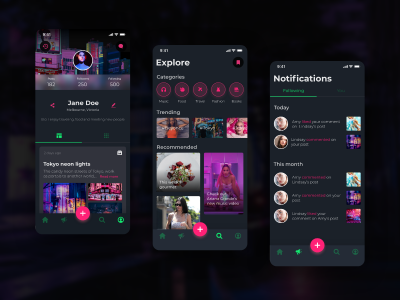 深色主题社交app ui .xd素材下载