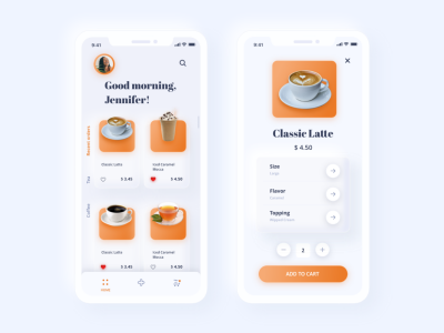 neumorphic新拟物风格咖啡外卖APP ui .xd素材下载