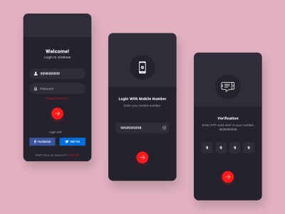 暗色简洁app 手机登录UI .xd素材下载