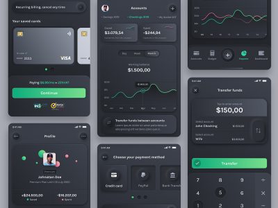 成套深色Neumorphic风格金融app .fig .xd .sketch 素材下载