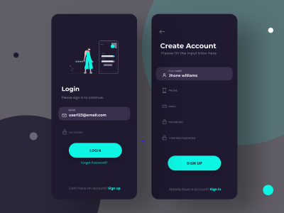 深色主题app 登录注册ui .xd素材下载