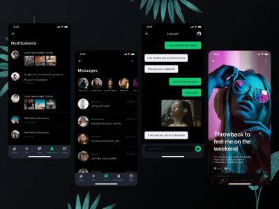 深色主题社交app ui .xd素材下载