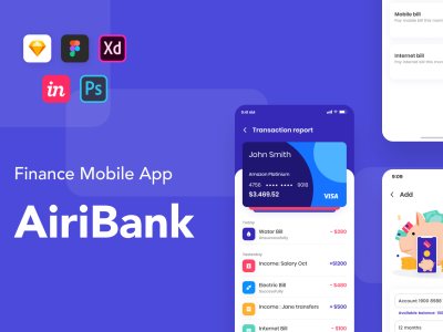 银行金融app ui AiriBank .xd .sketch .psd .fig素材下载