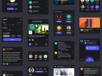 深色暗黑风格社交app uikit .fig素材下载