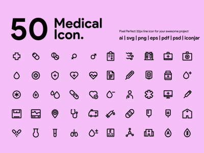 50个医疗健康图标 .ai .svg .psd .eps素材下载