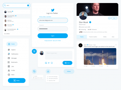 Twitter app UI Kits Design .xd素材下载