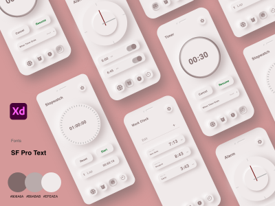 新拟物风格时钟app ui .xd素材下载