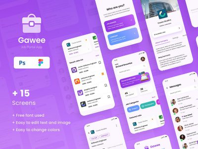 Gawee 人力资源招聘app ui .fig .psd素材下载