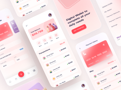Wallety 粉色风格钱包支付app ui .fig素材下载