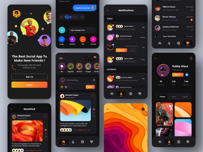 暗调风格社交app ui .xd素材下载