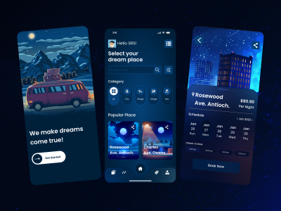深蓝色主题旅行app ui .fig素材下载